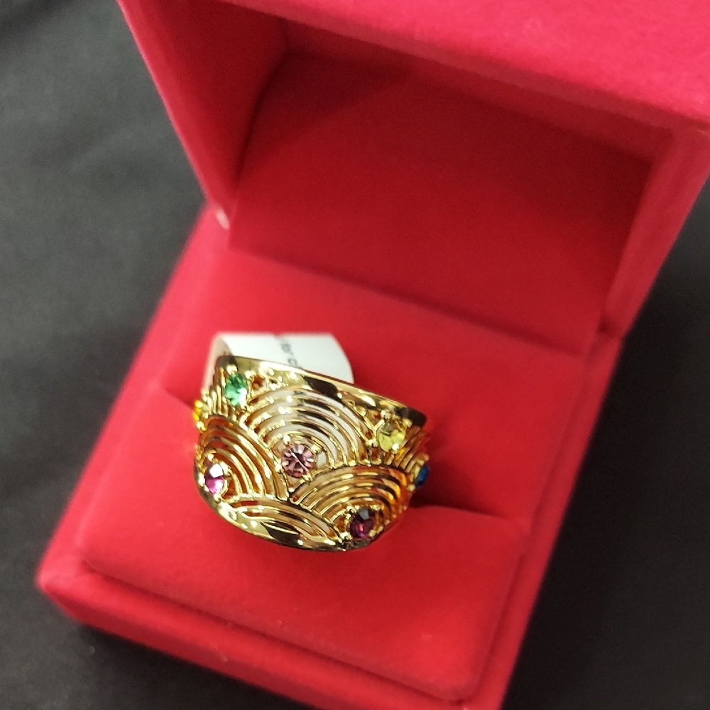KURT GEIGER LONDON Southbank Rainbow Crystal Band Ring Size 7